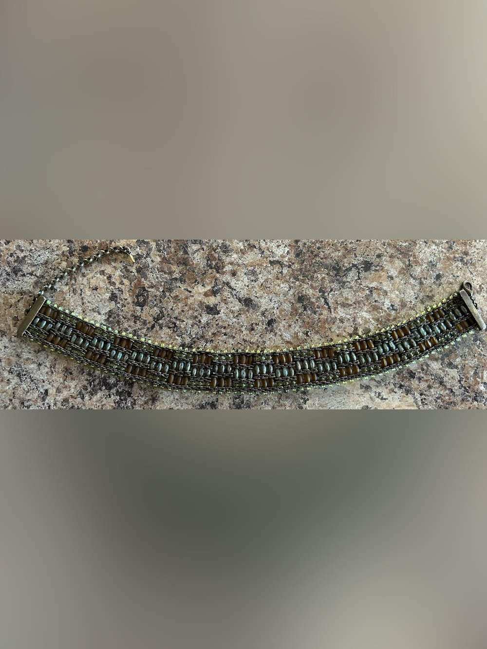 Vintage Boho/Hippie Beaded Choker Necklace in Olive Green & Brown - Picture 4 of 10